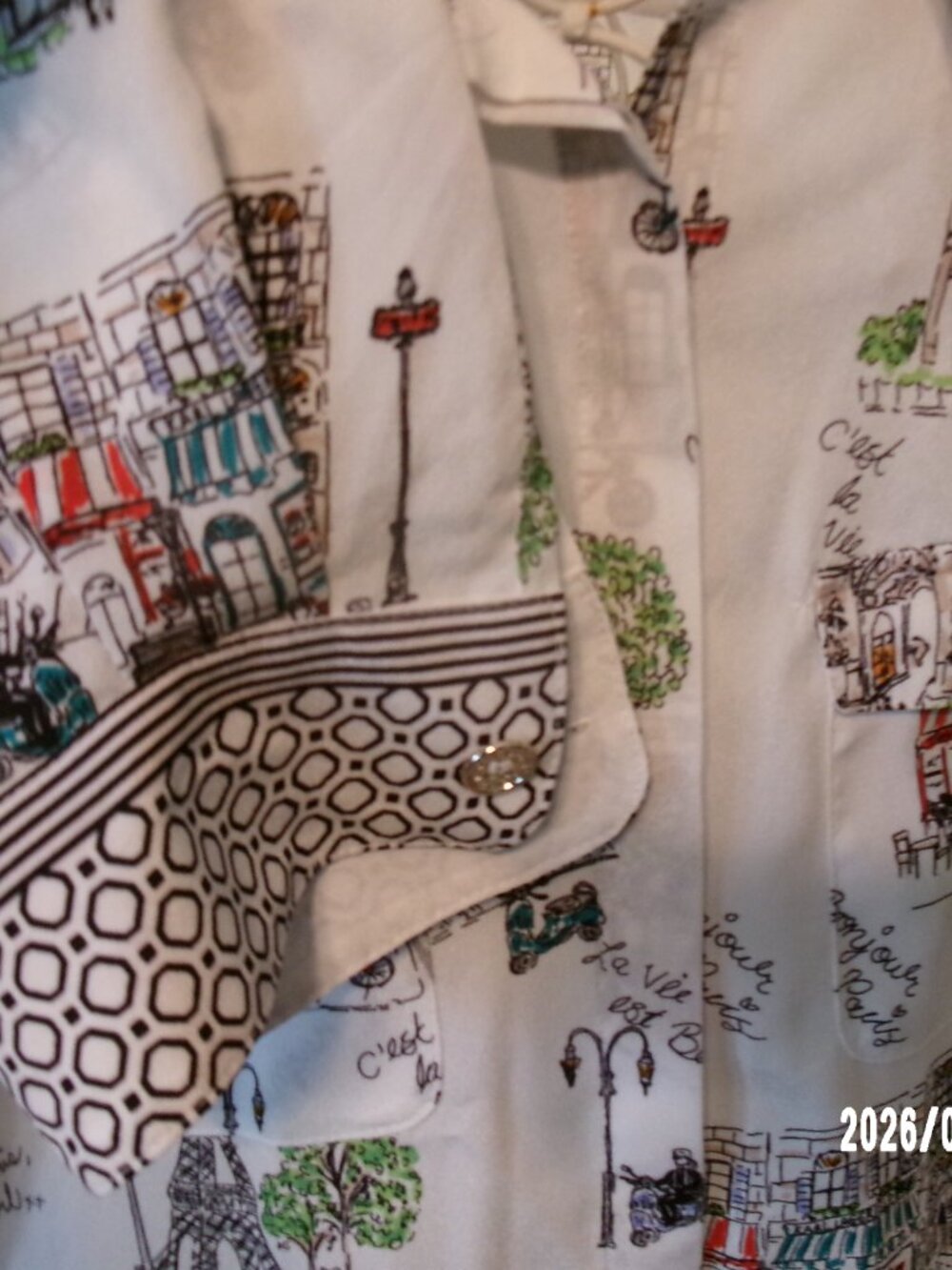 Karl Lagerfeld XL Whimsical Paris Fashion LONG BLOUSE Top Long Sleeve Button Up - Picture 5 of 8